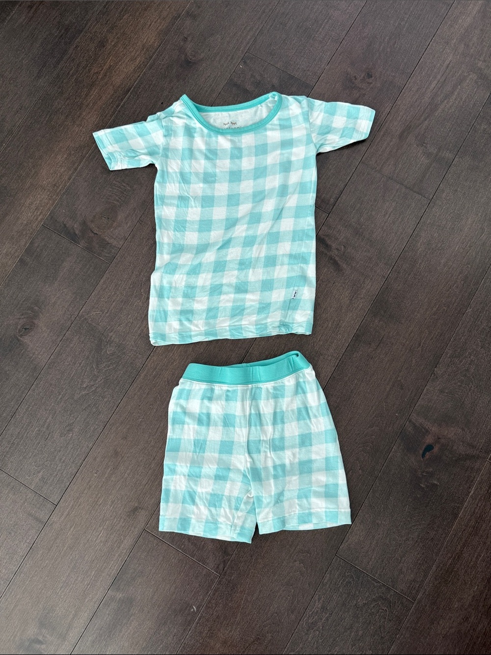 Little Sleepies Aqua Gingham Two-Piece Short Sleeve and Shorts Pajama Set 3T